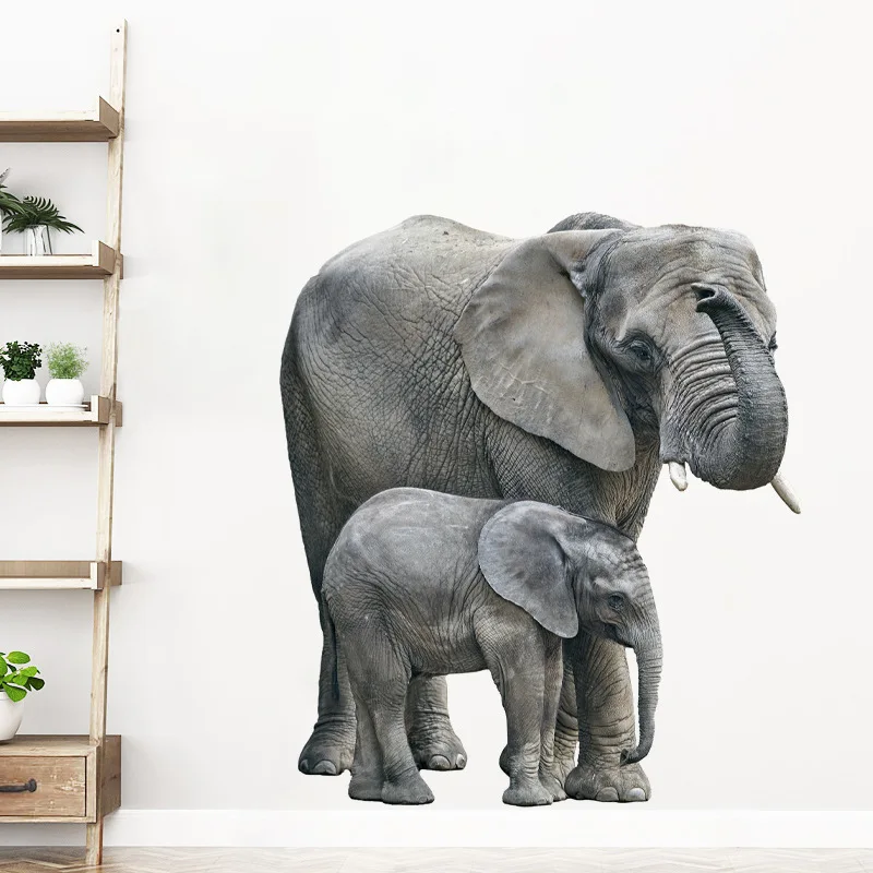  Реалистичные животные Реалистичные два слона мама и ребенок Наклейки на стену для детской комнаты Детская комната Детский сад Декор стены 2