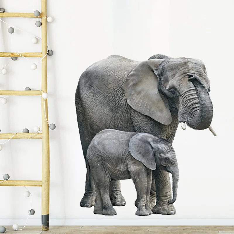  Реалистичные животные Реалистичные два слона мама и ребенок Наклейки на стену для детской комнаты Детская комната Детский сад Декор стены 4