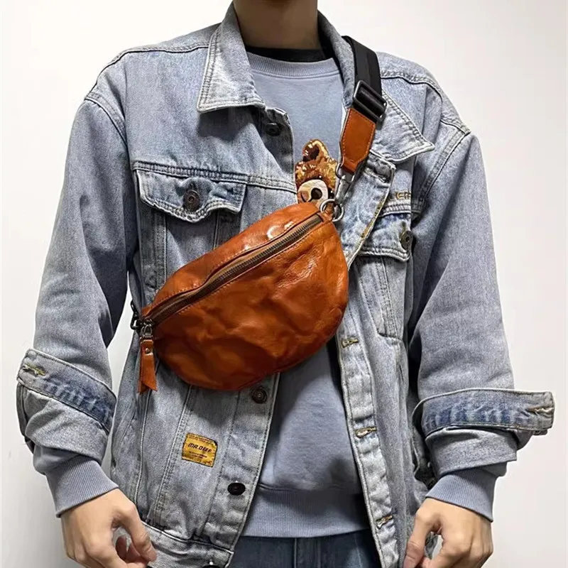 Винтажная повседневная мужская маленькая нагрудная сумка из натуральной кожи на открытом воздухе на выходных повседневная дизайнерская роскошная спортивная сумка через плечо из натуральной воловьей кожи 0