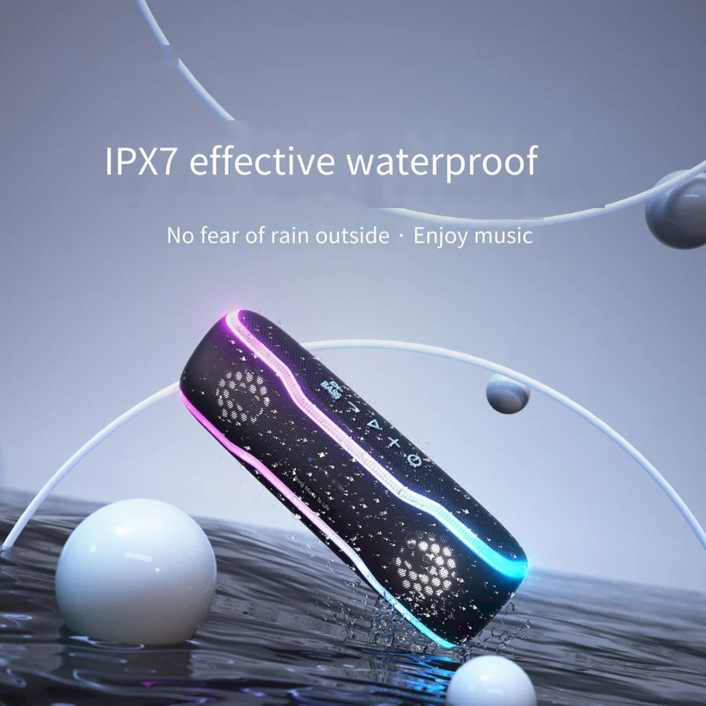 Наружный динамик Bluetooth-динамик IPX7 Водонепроницаемый громкоговоритель Стереофонический динамик объемного звучания с красочной подсветкой 2