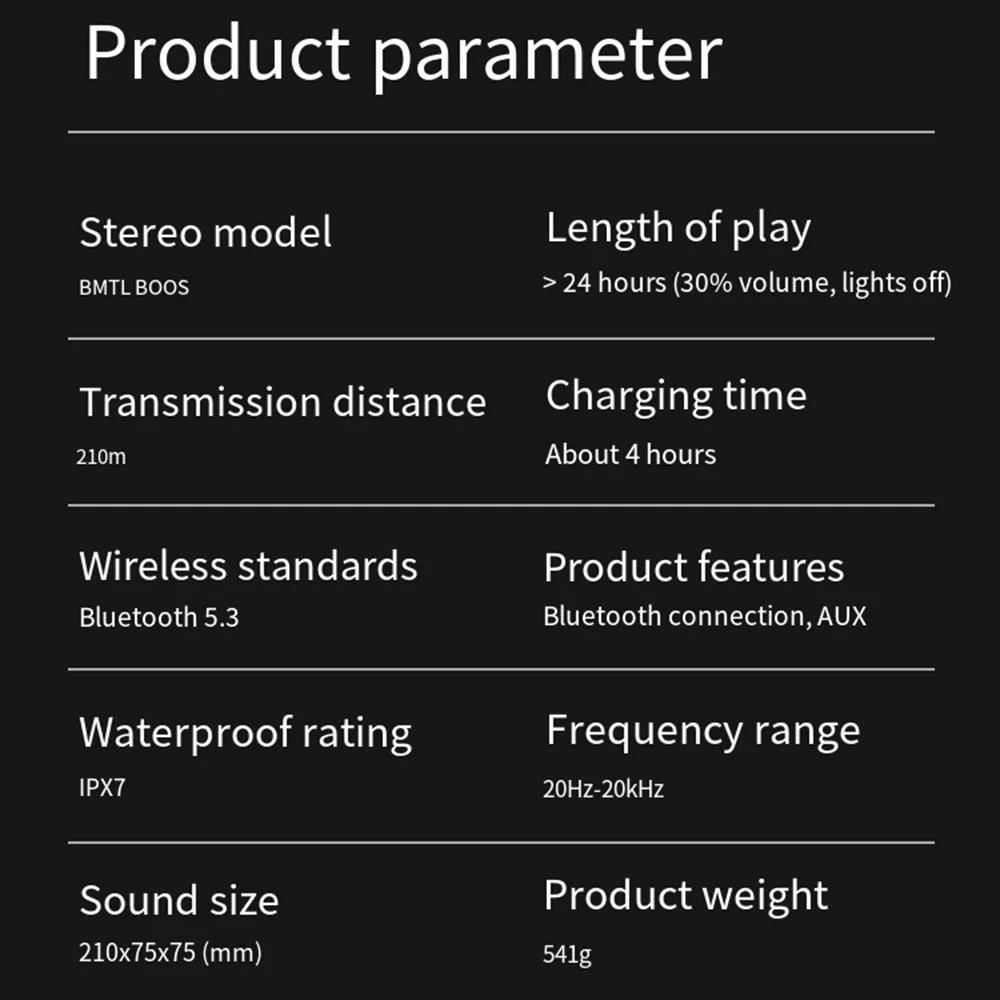 Наружный динамик Bluetooth-динамик IPX7 Водонепроницаемый громкоговоритель Стереофонический динамик объемного звучания с красочной подсветкой 5