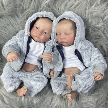17 дюймов Levi Twins Reborn Baby Doll Полностью виниловая моющаяся для тела Мальчик или девочка 3D Окрашенная кожа Видимые вены Новорожденная кукла Игрушечная фигурка