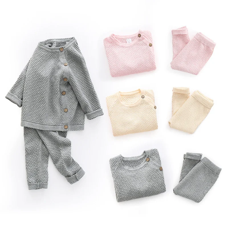 Новый осенне-зимний свитер для девочек вязание набор младенческий детский свитер костюм теплый мальчик одежда 2 шт. новорожденный детская одежда 0-3 лет 0