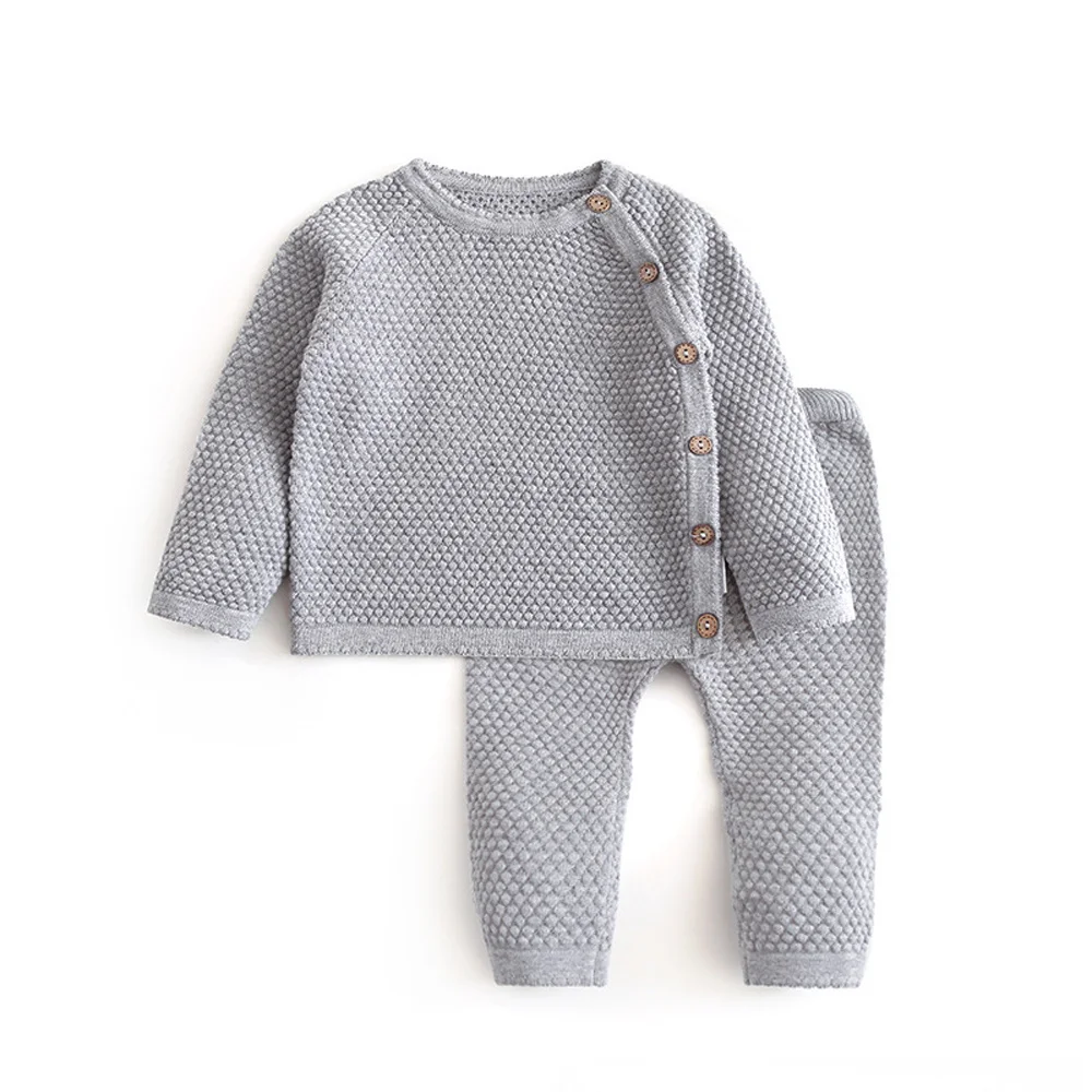 Новый осенне-зимний свитер для девочек вязание набор младенческий детский свитер костюм теплый мальчик одежда 2 шт. новорожденный детская одежда 0-3 лет 1