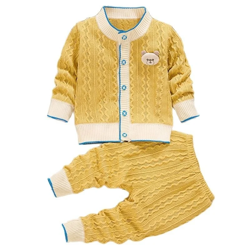 Новый осенне-зимний свитер для девочек вязание набор младенческий детский свитер костюм теплый мальчик одежда 2 шт. новорожденный детская одежда 0-3 лет 3