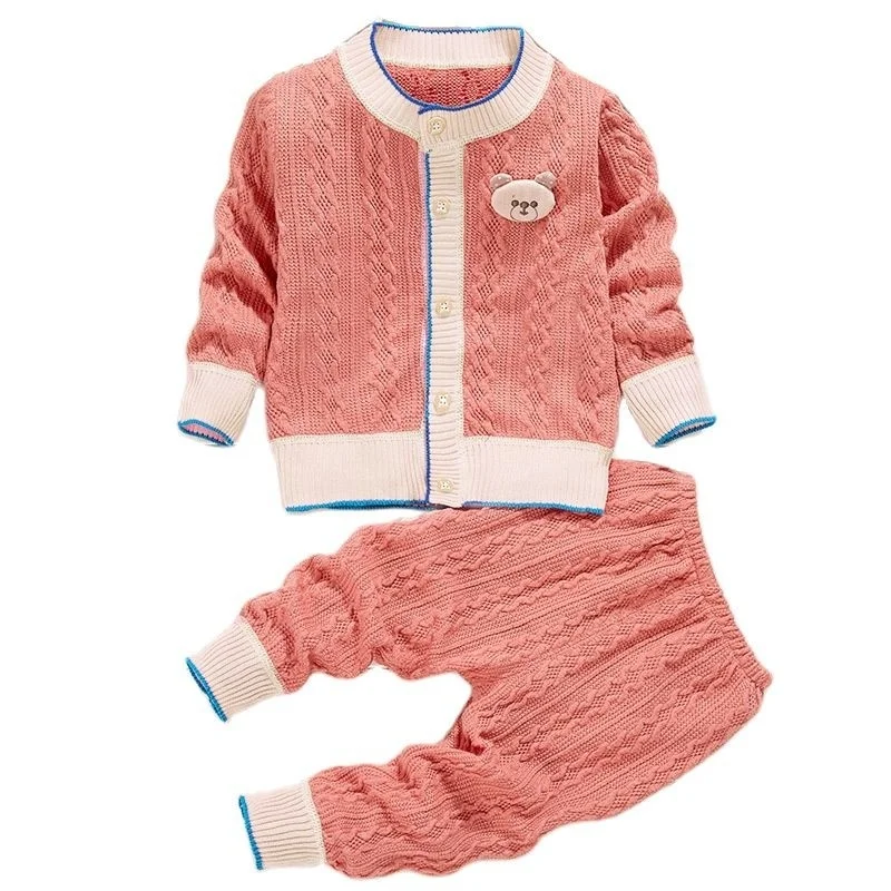 Новый осенне-зимний свитер для девочек вязание набор младенческий детский свитер костюм теплый мальчик одежда 2 шт. новорожденный детская одежда 0-3 лет 5