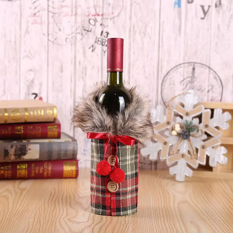  Держатель для винных бутылок Рождественский воротник из искусственного меха Пальто на пуговицах Крышки для винных бутылок Рождественские подарки для мужчин и женщин 2