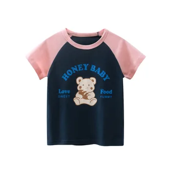 2-8T Малыш Малыш Девочка Летняя одежда Короткая футболка с принтом медведя Infant Top Симпатичная сладкая хлопковая футболка детская футболка