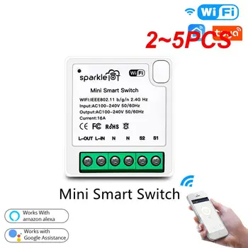 2 ~ 5 шт. Tuya MINI Wifi Smart Switch 16A 2-стороннее управление Таймер Беспроводные переключатели Smart Life APP Работа с Alexa Home Tuya