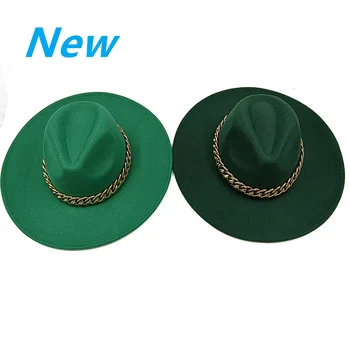 2022 Шляпа-федора с капельным верхом, утолщенный дизайн, темно-зеленая широкополая шляпа, панама, фетровая шляпа, мужская джазовая шляпа, женская Fedora gorras