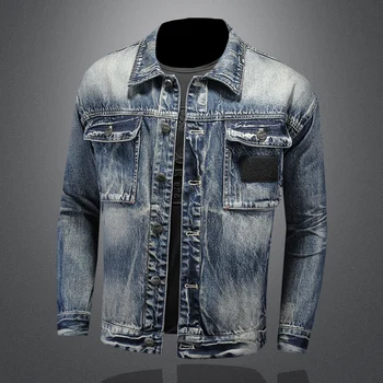 2023 Высококачественная модная универсальная мужская новая повседневная красивая бутиковая джинсовая куртка со слегка свободными лацканами