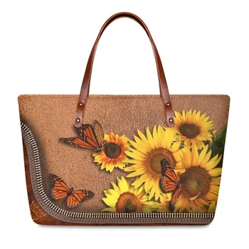 2023 Горячая кожа Sunflower Print Сумки через плечо Розовые дорожные сумки Прочная сумка для покупок для женщин Молодежь Девушки Bolsos de Lujo