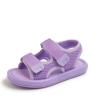 2023 Лето Новые мягкие сандалии для девочек Сетчатые детские пляжные туфли с открытым носком Дышащая простая платформа для мальчиков Простая нескользящая детская обувь