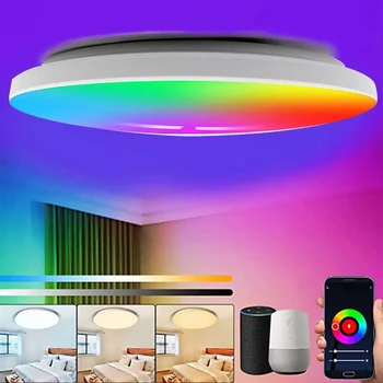 24 Вт Умный светодиодный потолочный светильник RGBW с дистанционным управлением WiFi APP Control Бытовое освещение Лампа для ванной комнаты, спальни, гостиной