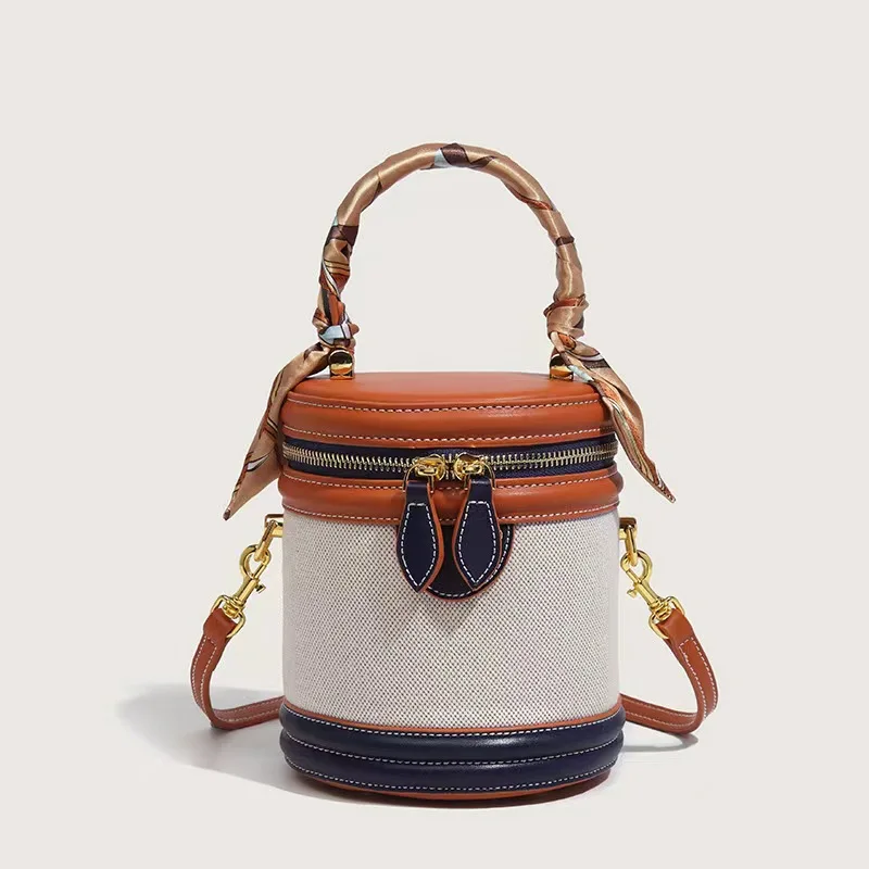 Трендовый нишевый дизайн, мини-сумка-ведро в стиле ретро, шелковый шарф, цилиндрическая сумка, высококачественная модная простая сумка, универсальная сумка через плечо 0