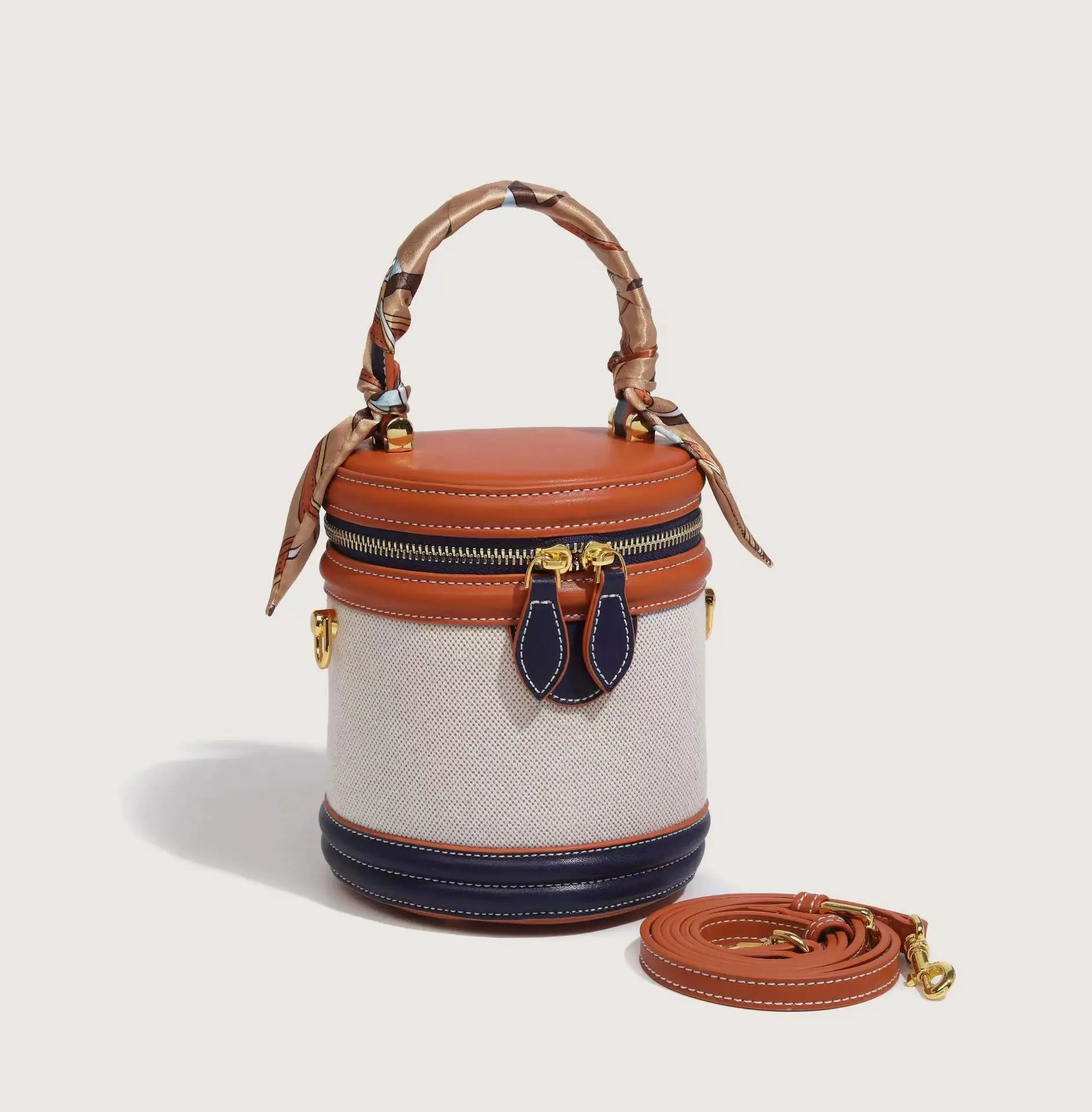 Трендовый нишевый дизайн, мини-сумка-ведро в стиле ретро, шелковый шарф, цилиндрическая сумка, высококачественная модная простая сумка, универсальная сумка через плечо 1