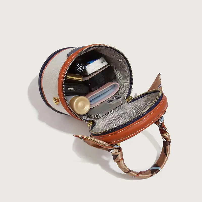 Трендовый нишевый дизайн, мини-сумка-ведро в стиле ретро, шелковый шарф, цилиндрическая сумка, высококачественная модная простая сумка, универсальная сумка через плечо 2