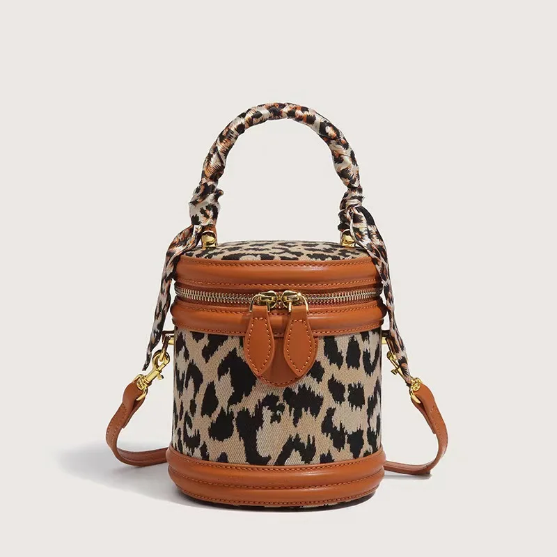 Трендовый нишевый дизайн, мини-сумка-ведро в стиле ретро, шелковый шарф, цилиндрическая сумка, высококачественная модная простая сумка, универсальная сумка через плечо 3