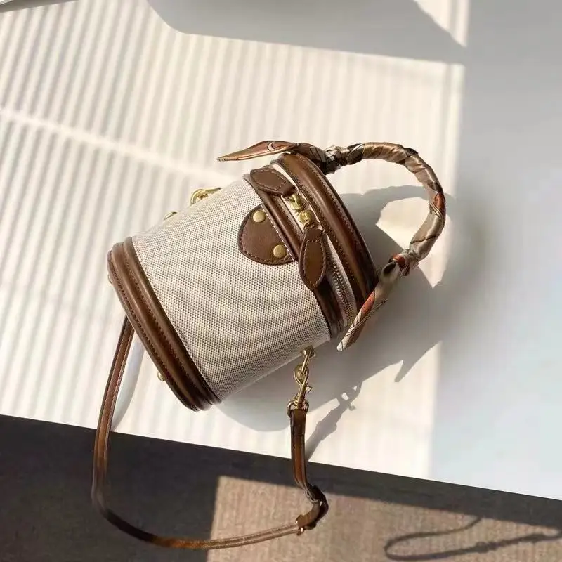 Трендовый нишевый дизайн, мини-сумка-ведро в стиле ретро, шелковый шарф, цилиндрическая сумка, высококачественная модная простая сумка, универсальная сумка через плечо 5