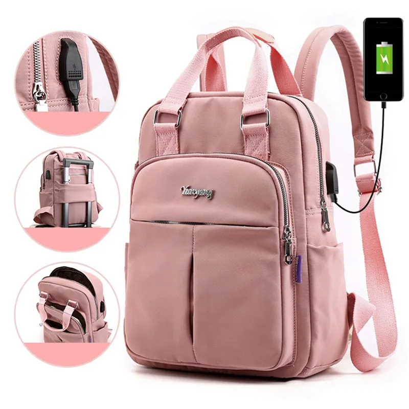 Женский рюкзак для ноутбука 14 дюймов Девочка-подросток USB зарядка школа Рюкзак Независимая сумка для обуви Рюкзак для путешествий на открытом воздухе Рюкзак 0