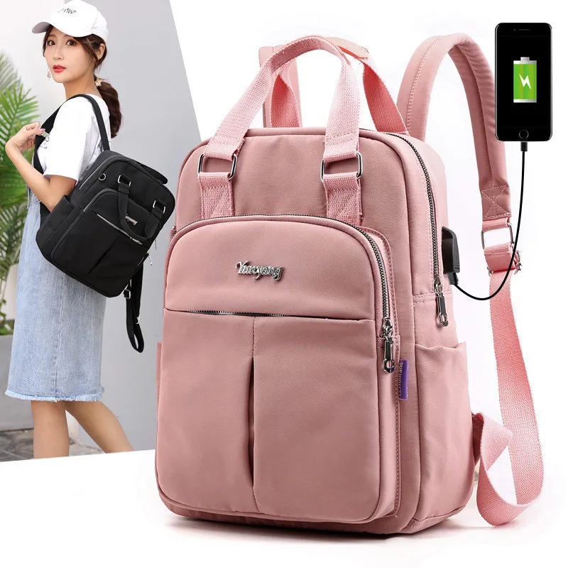 Женский рюкзак для ноутбука 14 дюймов Девочка-подросток USB зарядка школа Рюкзак Независимая сумка для обуви Рюкзак для путешествий на открытом воздухе Рюкзак 1