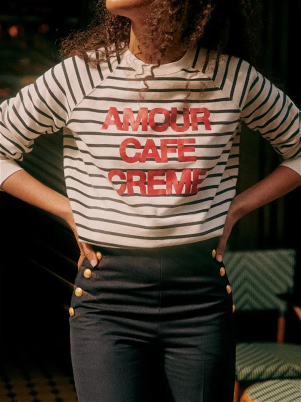 Женская полосатая толстовка 2023 Новый повседневный пуловер с длинным рукавом с буквенным принтом и круглым вырезом 3