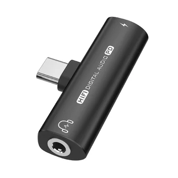 2In1 USB Type-C на USB C / 3,5 мм Адаптер для наушников ЦАП для наушников Аудио Конвертер 32 бит / 384 кГц Цифровой декодер PD27W Черный