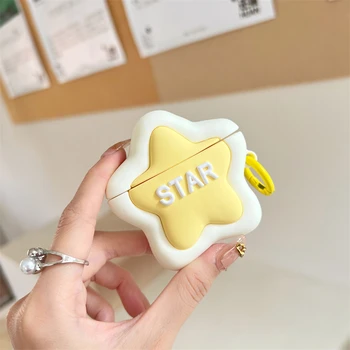 3D кремовый желтый звездный симпатичный чехол для наушников для Airpods 3 Pro 2 Мягкий силиконовый чехол для наушников Bluetooth для Airpods 1 2 3 Pro Capa