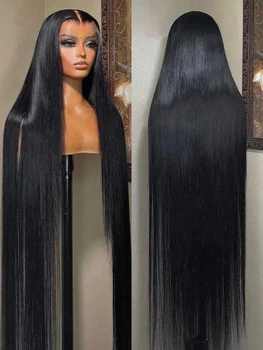 40-дюймовый прямой парик из человеческих волос 13x4 13x6 hd кружевные фронтальные парики из натуральных волос для бразильских женщин 4x4 закрытый парик предварительно выщипанный