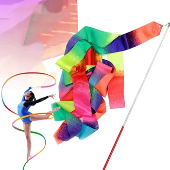 4м Гимнастическая лента Лента для спортзала Оборудование для художественной гимнастики Танцевальная лента Балетная лента Вращающийся стержень