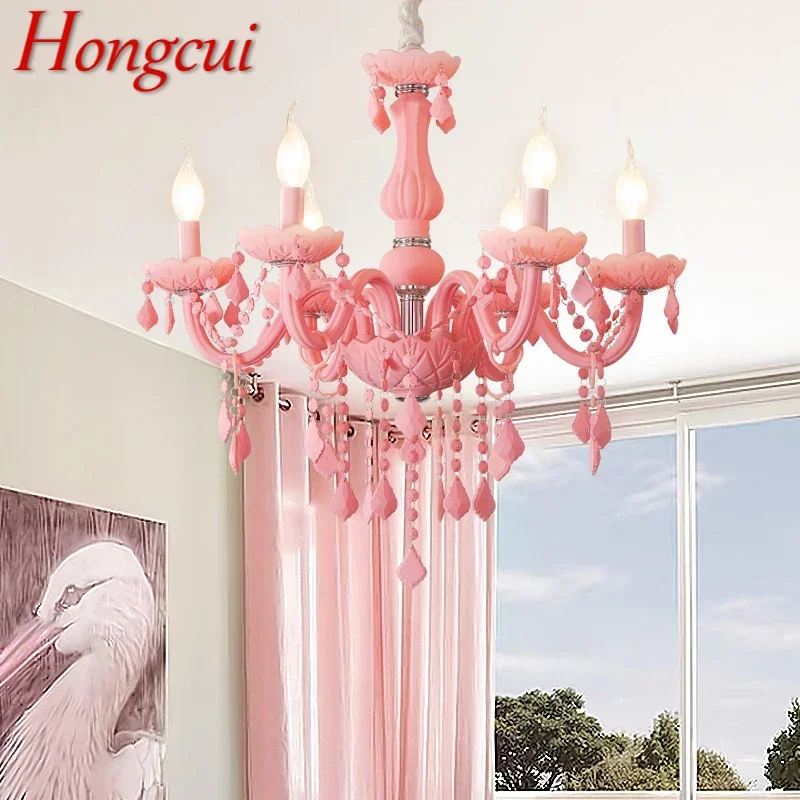 Hongcui Розовый хрустальный подвесной светильник Искусство Комната для девочек Свеча Лампа Детская комната Гостиная Ресторан Спальня Люстра 0