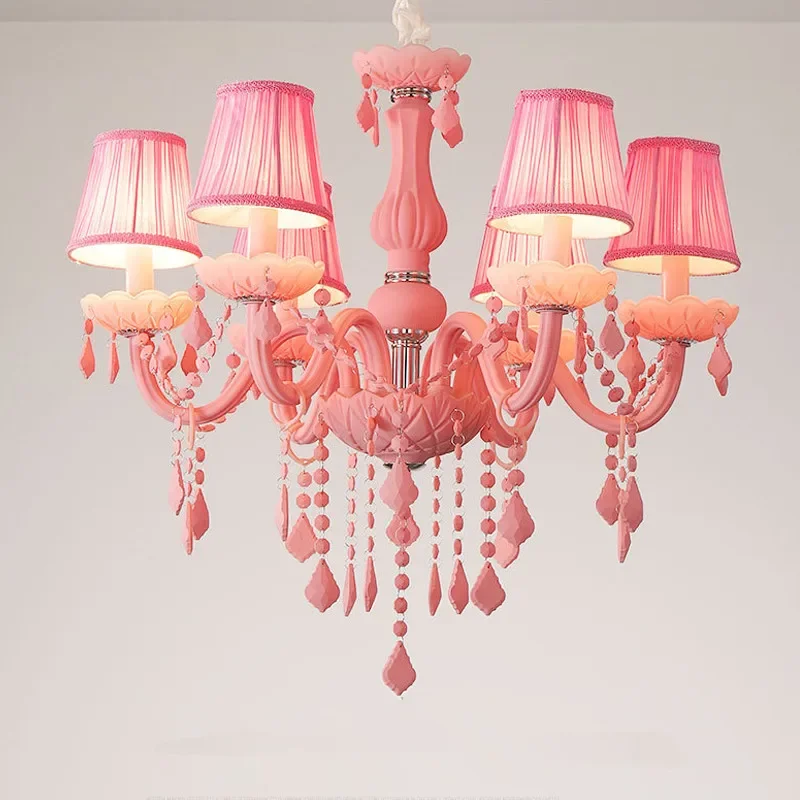 Hongcui Розовый хрустальный подвесной светильник Искусство Комната для девочек Свеча Лампа Детская комната Гостиная Ресторан Спальня Люстра 4