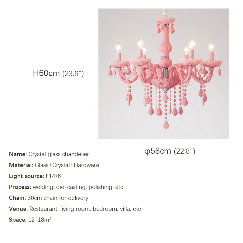 Hongcui Розовый хрустальный подвесной светильник Искусство Комната для девочек Свеча Лампа Детская комната Гостиная Ресторан Спальня Люстра 5