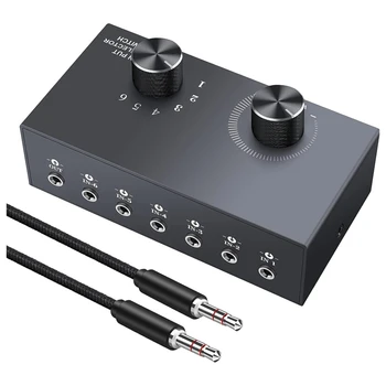 6 портов 3,5-мм аудиопереключатель двунаправленный 3,5-мм аудиомикшер Поддержка 1 в 6 выходов или 6 в 1 для наушников ПК
