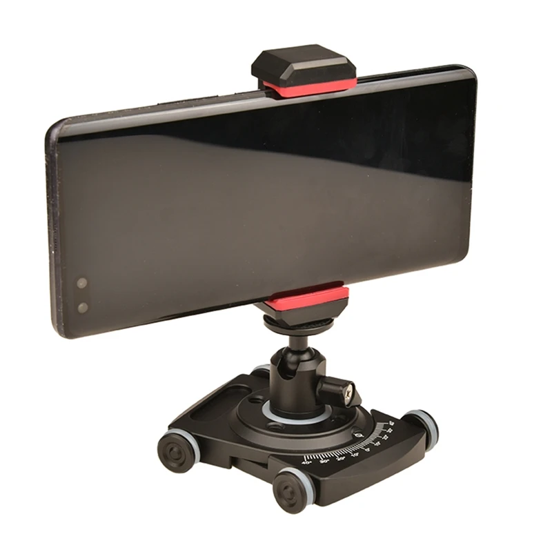  Тележка для камеры с шаровой головкой и зажимом для телефона, 4-колесная настольная тележка с ручным скейтбордером с панорамой на 360 ° для DSLR Прочный 4