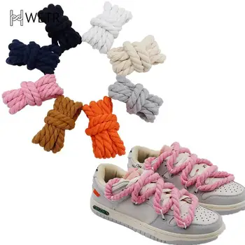 8 мм Смелый хлопок Лен Twist Weave Шнурки Сплошной цвет Веревочная обувь Шнурки Мужчины Женщины Модный Спорт Повседневная Обувь Декор