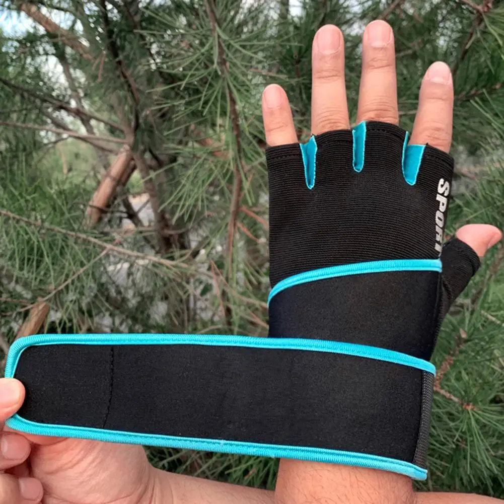  Перчатки для тяжелой атлетики Регулируемые перчатки на половину пальца Защита ладони Силовые тренировки Мужские перчатки для фитнеса в тренажерном зале с обмоткой на запястье 1