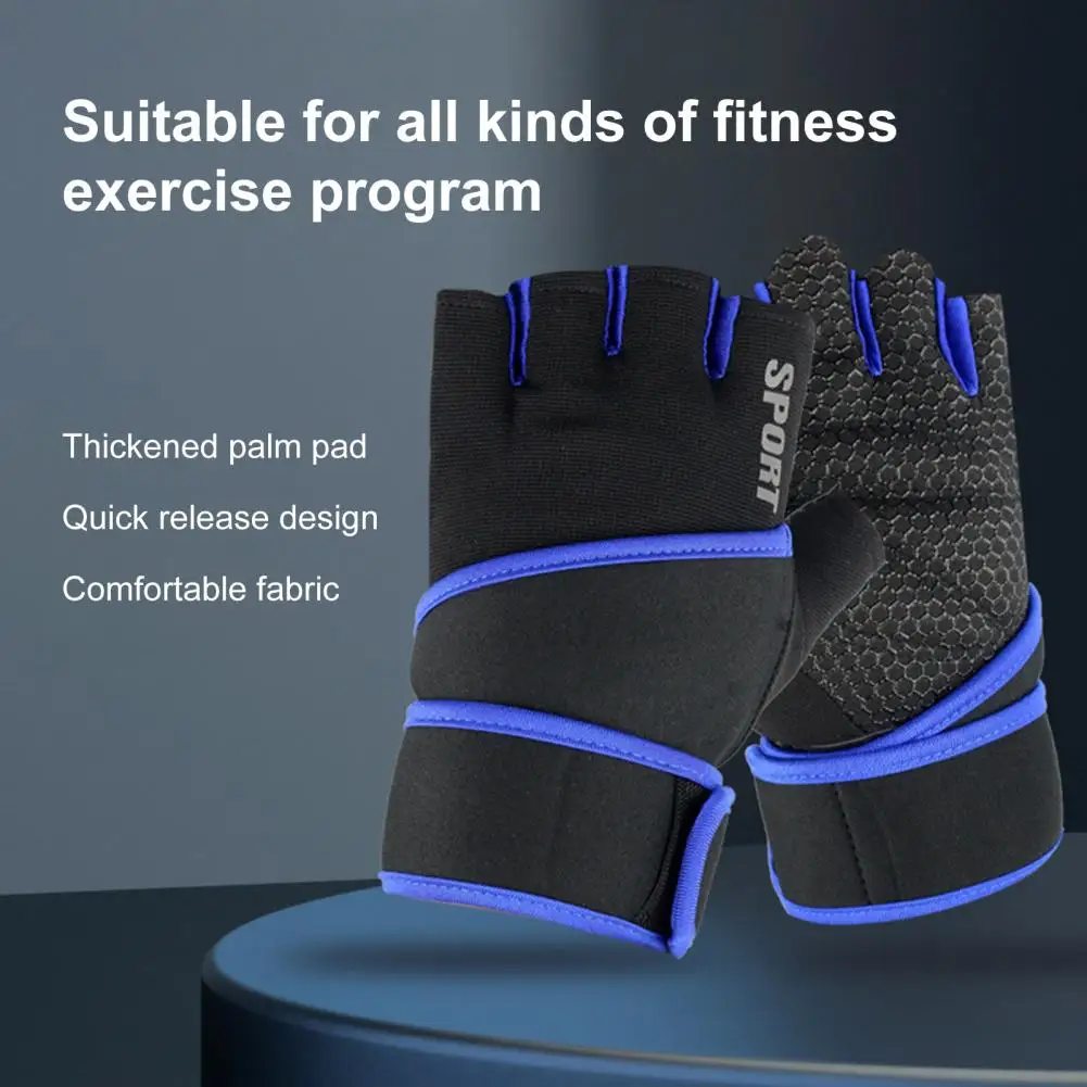  Перчатки для тяжелой атлетики Регулируемые перчатки на половину пальца Защита ладони Силовые тренировки Мужские перчатки для фитнеса в тренажерном зале с обмоткой на запястье 2