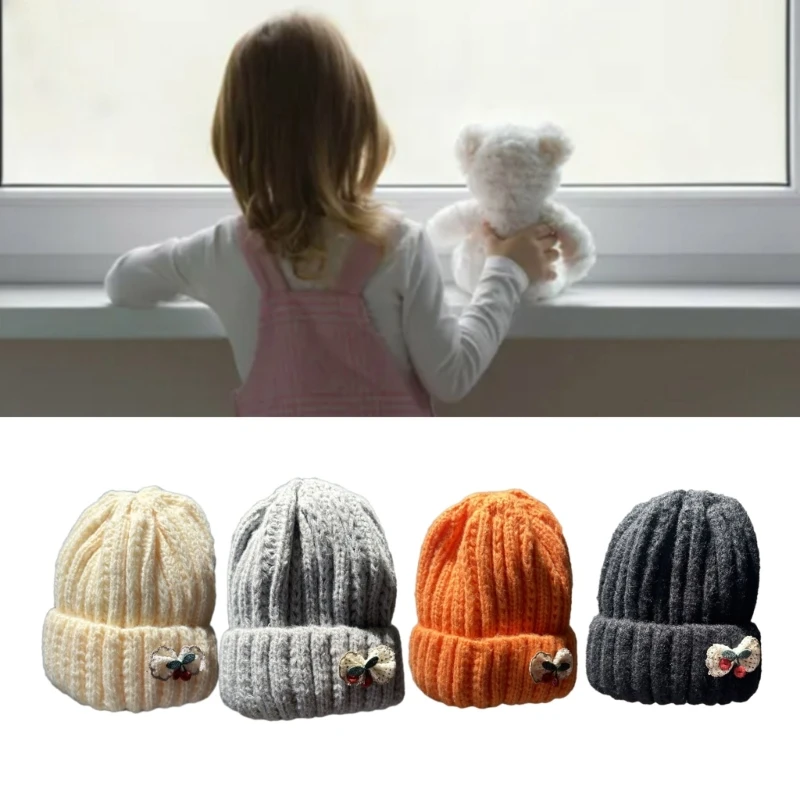  Узорчатая вязаная шапка для детей 1-6 лет Колпак пуловера для холодной погоды Защита ушей Чепчик Мягкий однотонный шапка-бини 1