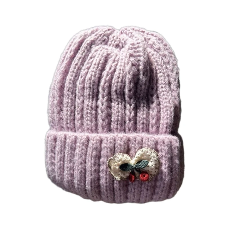  Узорчатая вязаная шапка для детей 1-6 лет Колпак пуловера для холодной погоды Защита ушей Чепчик Мягкий однотонный шапка-бини 3
