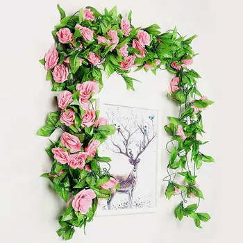 9 головок искусственный шелк роза цветок виноградная лоза зеленые листья висит поддельная цветочная гирлянда для дома свадебная вечеринка сад арка настенный декор