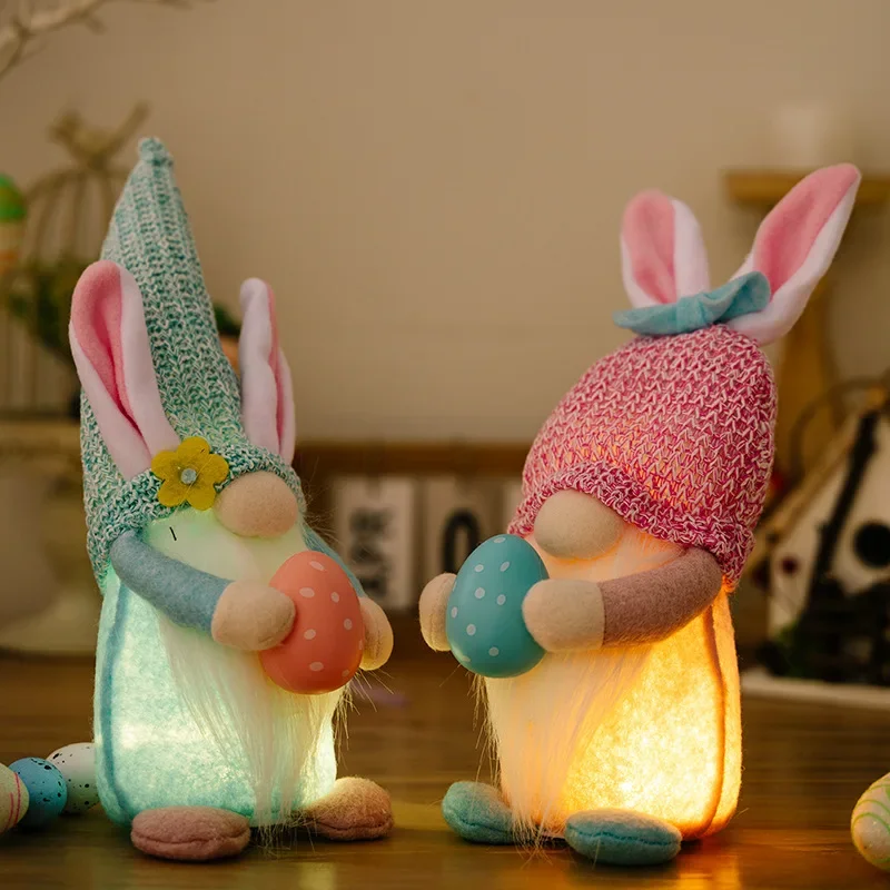 Новый набор из 2 предметов 2024 года Весна Haobei Новые пасхальные огни и безликие куклы Кроличьи уши с цветными яйцами Украшения для карликовых кукол 3