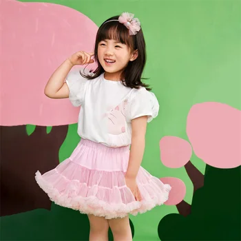  Baby Girls Tee Skirt Set 100% хлопок 2022 Лето Тонкая Симпатичная Белая Розовая Марля Детская Одежда Kawaii 18M 6T Детская одежда 90 см 130 см