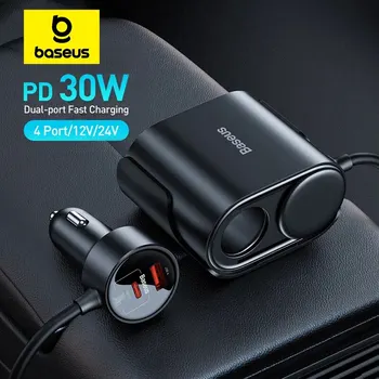 Baseus PD 30 Вт Автомобильное зарядное устройство 2 в 1 Автомобильный прикуриватель Разветвитель Двойной USB Быстрая зарядка 4-портовый адаптер питания для телефона Планшет DVR