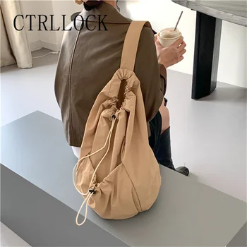 CTRLLOCK Повседневная нейлоновая сумка на одно плечо Женский плиссированный рюкзак на шнурке Techwear