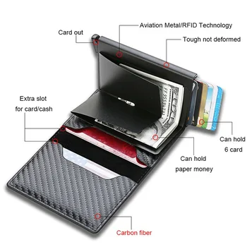  Custom Card Holder Мужские кошельки RFID Черный Углеродное волокно Кожа Минималистичный Кошелек Подарки для мужчин Персонализированный Carteira Masculina
