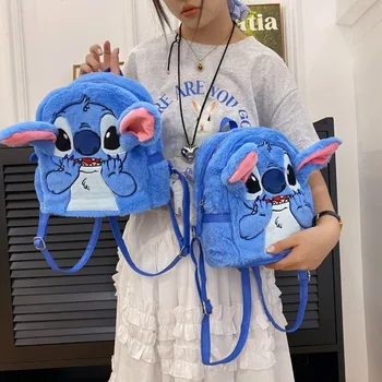 Disney Stitch Новый плюшевый рюкзак Мультяшный модный 3D мини-женский рюкзак большой емкости Симпатичная детская школьная сумка высокого качества
