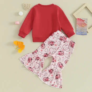 fhutpw Малыш Девочки Осенняя одежда Однотонная толстовка с длинным рукавом Топы Повседневные брюки Детские зимние наряды 0-3T