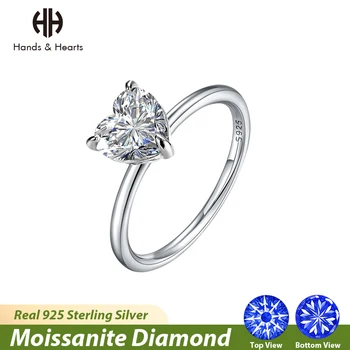 H & H 925 Обручальные кольца из стерлингового серебра в форме сердца для женщин Муассанит Бриллианты с сертификатом GRA Eternity Band Ювелирные изделия