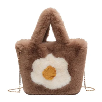 ISKYBOB Женская плюшевая сумочка большой емкости Корейская версия Симпатичная сумка Мини-сумка с цепочкой Ручная сумка через плечо 2024 Рождественский подарок